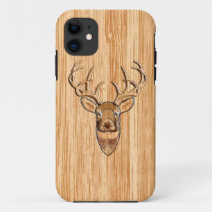 Weißer Hirschkopf Holzmaserung Stil Dekor iPhone 11 Hülle