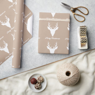 Weißer Hirschkopf-Silhouette auf Beige & benutzerd Geschenkpapier
