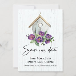 WEISSER HOLZ LILA BLUMENBIRDHOUSE SAVE THE DATE