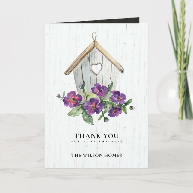 WEISSER HOLZBLUMENREALTOR BIRDHOUSE REALTOR ECHTES DANKESKARTE (Vorderseite)