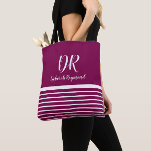 Weißer, horizontaler Streifen Mit Monogramm Wein Tasche