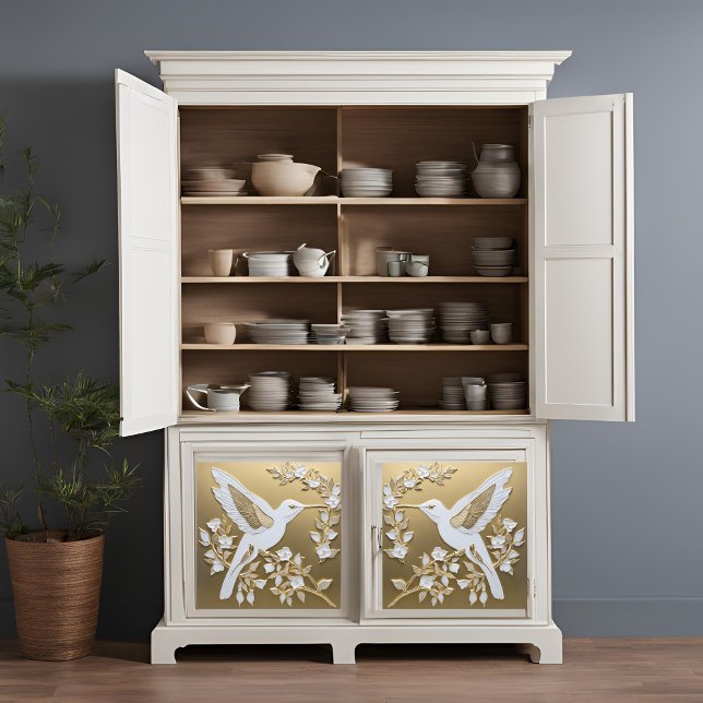 Weißer Hummingvogel auf der Goldteppichseite Seidenpapier (Von Creator hochgeladen)