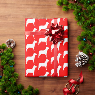 Weißer Hund auf Rot Geschenkpapier