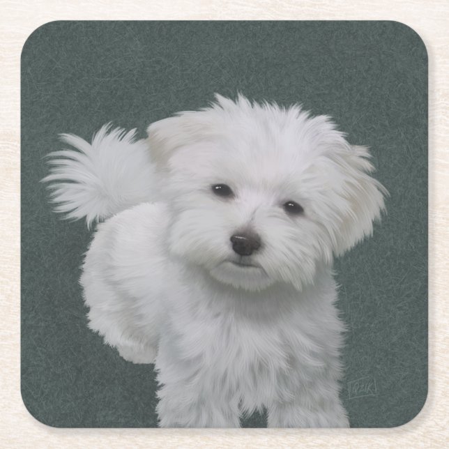 Weißer Hund-Portrait Rechteckiger Pappuntersetzer (Vorderseite)