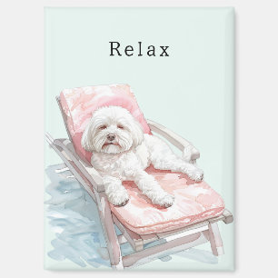 Weißer Hund Rosa Liegestuhl Magnet