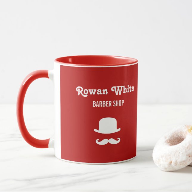 Weißer Hut und Schnurrbart Silhouette rot Tasse (Mit Donut)