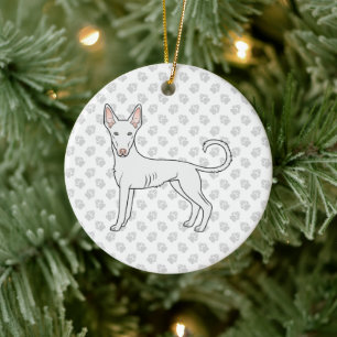 Weißer Ibizan Hound Glatthaar Cartoon-Hund & Pfote Keramik Ornament