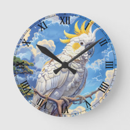 Weißer Kakadu Runde Wanduhr