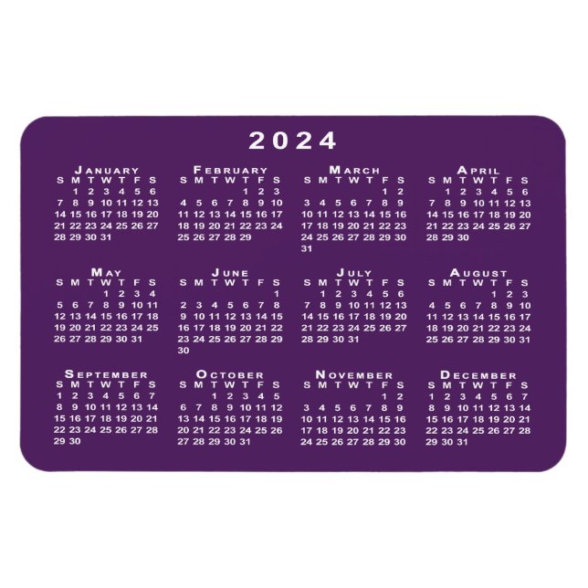 Weißer Kalender 2024 - Vorlage für den Lila Hinter Magnet (Horizontal)