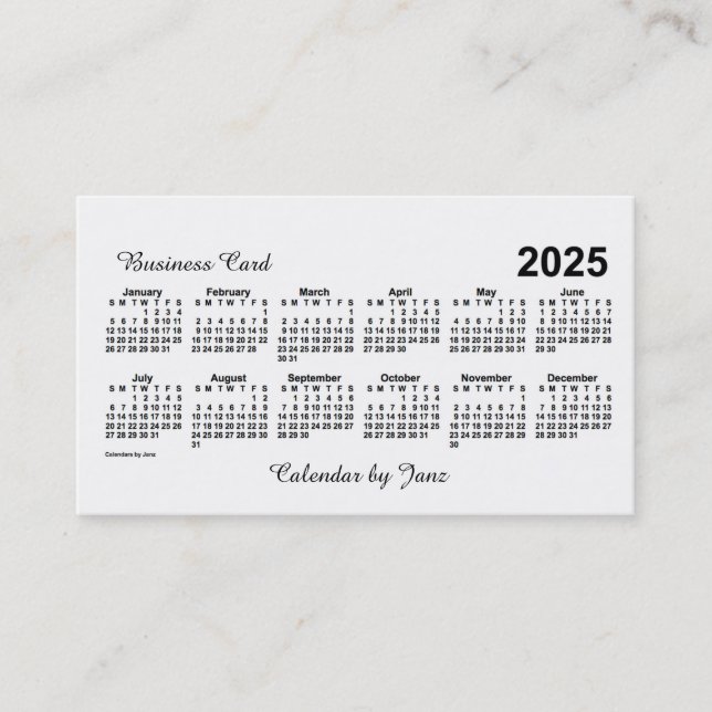 Weißer Kalender 2025 von Janz Visitenkarte (Vorderseite)