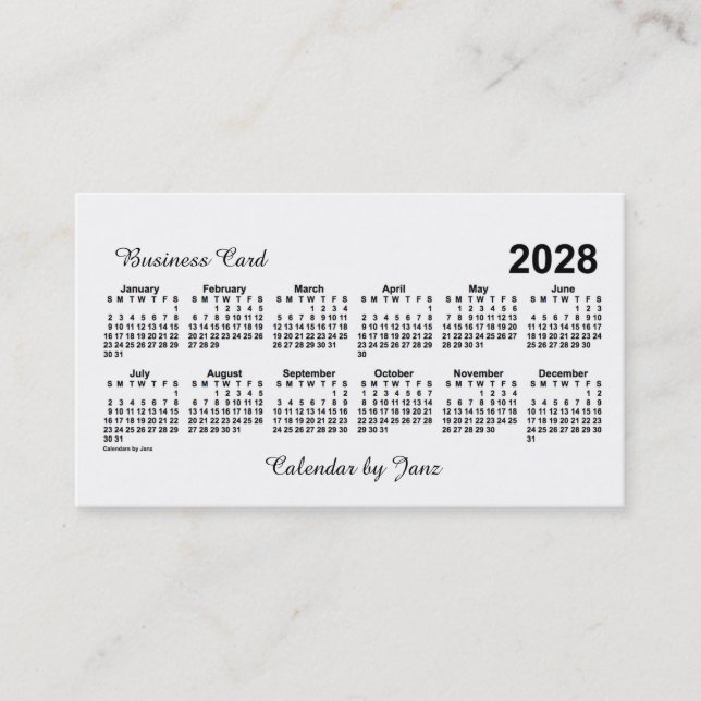Weißer Kalender 2028 von Janz Visitenkarte (Vorderseite)