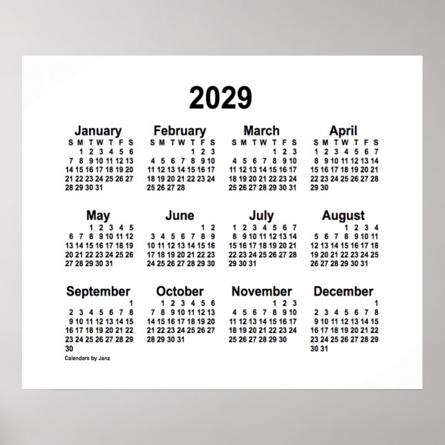 Weißer Kalender 2029 von Janz Print Poster (Vorne)