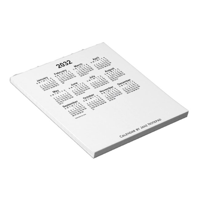 Weißer Kalender 2032 von Janz Notepad Notizblock (angewinkelt)