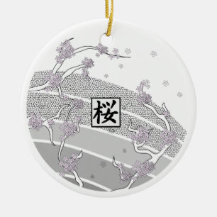 Weißer Kirschblüten-Baum Keramik Ornament