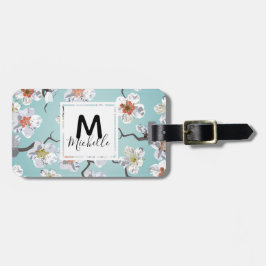 Weißer Kirschblüten-Monogramm-Name Gepäckanhänger