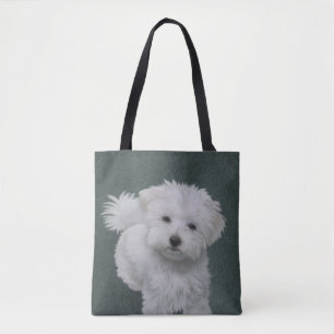 Weißer kleiner Hund Haustier-Porträt Tote Tasche