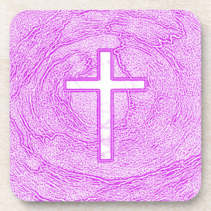 WEISSER KREUZ IN PINK GETRÄNKEUNTERSETZER
