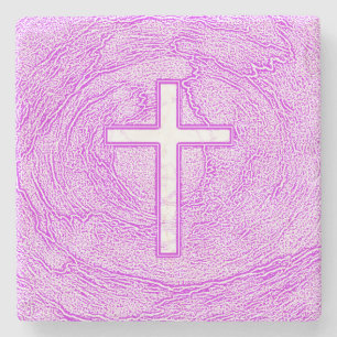 WEISSER KREUZ IN PINK STEINUNTERSETZER