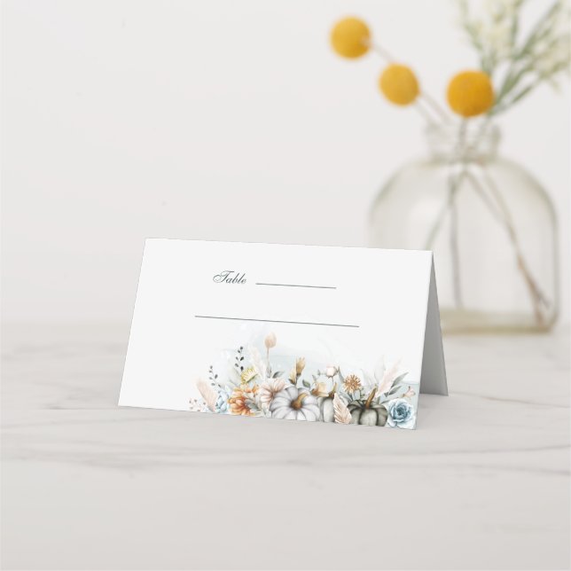 Weißer Kürbis mit Wildblumen Hochzeitskur Platzkar Platzkarte (Vorderseite)