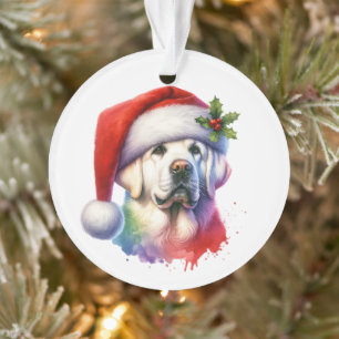 Weißer Labrador in der Weihnachtsmannmütze Weihnac Ornament