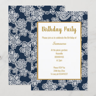 WEISSER LACE GOLD TRIM ELEGANT BIRTHDAY weiß Einladung