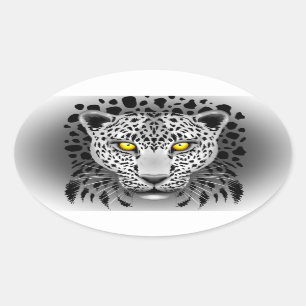 Weißer Leopard mit gelben Augen Oval Stickers