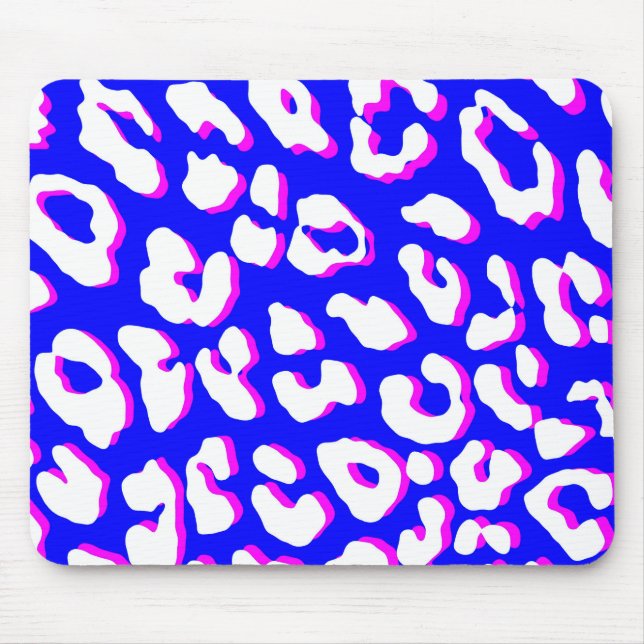 Weißer Leopard Print Blue Pink Mousepad (Vorne)