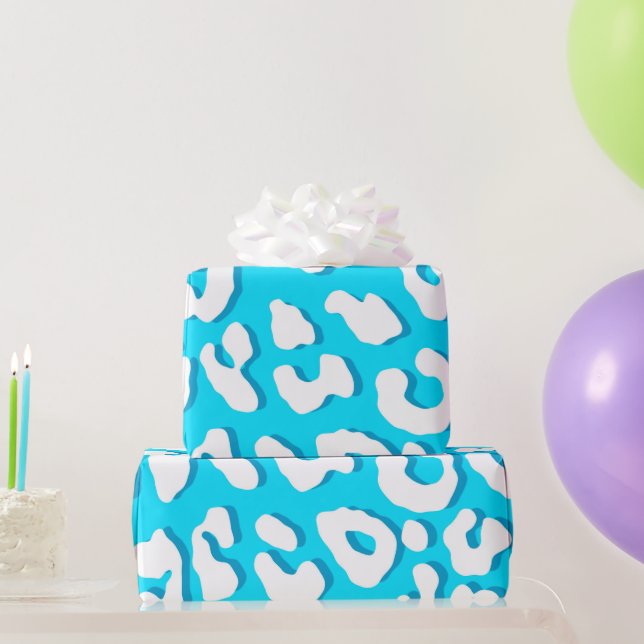Weißer Leopard Print Light Blue Geschenkpapier (Partygeschenke)