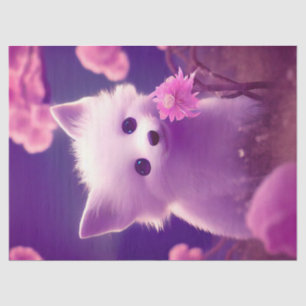 Weißer Lila Babyfox mit rosa Blume Decoupage Seidenpapier