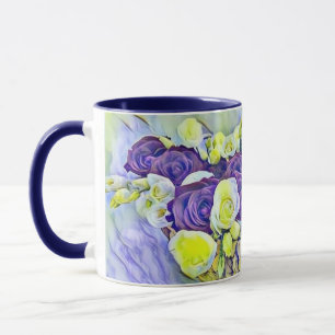 Weißer Lila Korb von Rose Aquarellmalerei Tasse