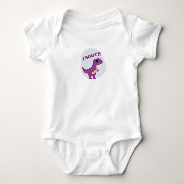 Weißer Lila Niedlicher Dinosaurier-T - Shirt (Vorderseite)