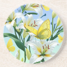 Weißer Lilie, Gelber Schmetterling Untersetzer - l