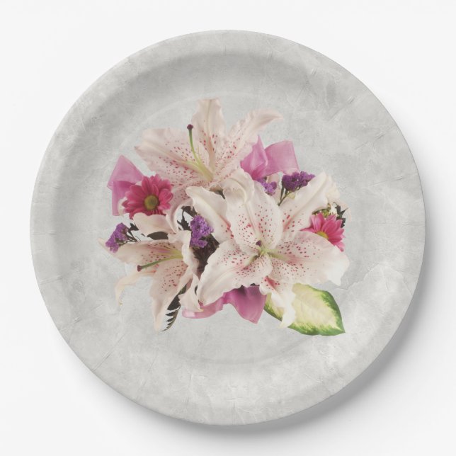 Weißer Lilienflormarmor Hochzeitspapierplatte Pappteller (Vorderseite)