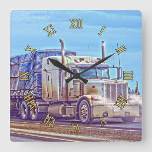 Weißer Lkw - Lkw und Highlights Kunst Quadratische Wanduhr