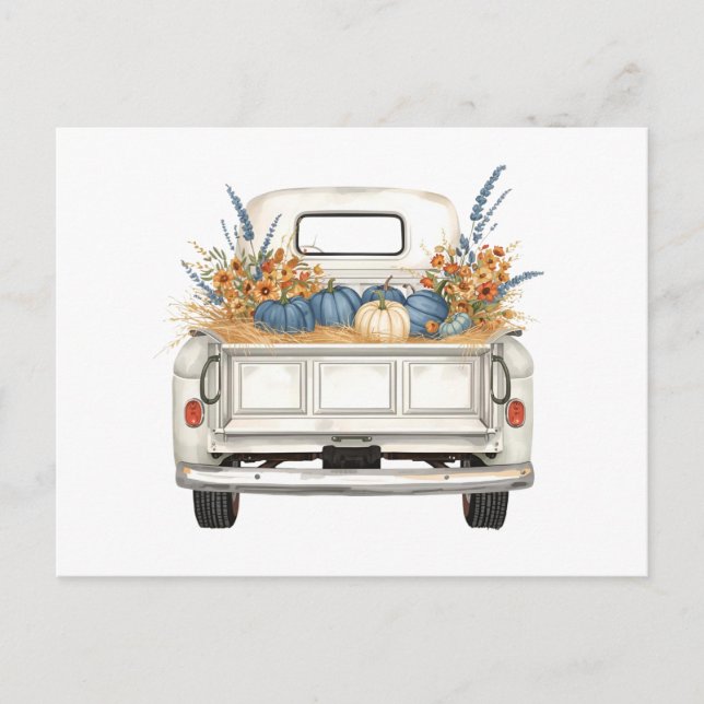 Weißer LKW mit Blue Pumpkins Postkarte (Vorderseite)