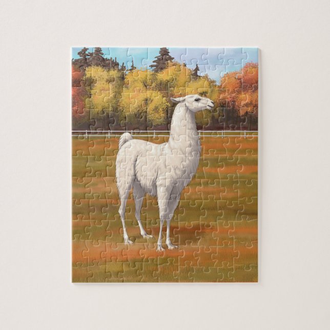 Weißer Llama im Herbst (Vertikal)