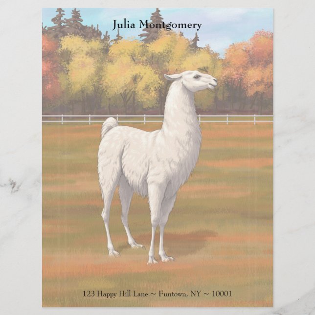 Weißer Llama im Herbst Briefbogen (Vorderseite)