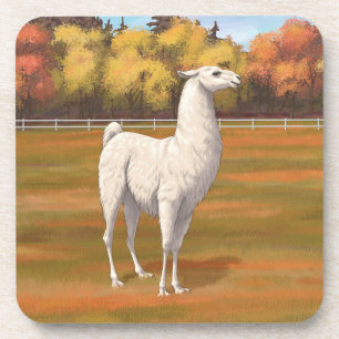 Weißer Llama im Herbst Getränkeuntersetzer