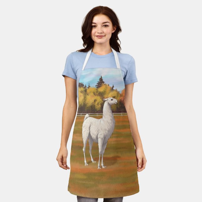 Weißer Llama im Herbst Schürze (Getragen)