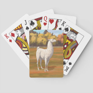 Weißer Llama im Herbst Spielkarten