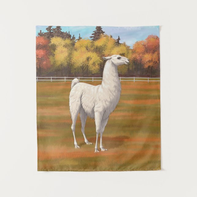 Weißer Llama im Herbst Wandteppich (Vorderseite)
