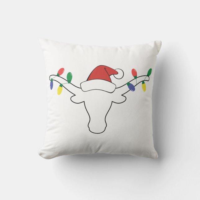 Weißer Longhorn mit Weihnachtsbeleuchtung und Weih Kissen (Vorderseite)