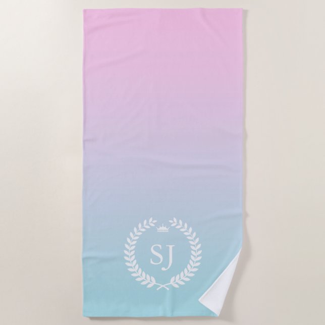 Weißer Lorbeerkranz auf weich rosa bis blau ombre Strandtuch (Vorderseite)