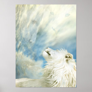 Weißer Löwe - im wilden Wind-Kunst-Plakat/drucken Poster