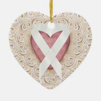 Weißer Lungenkrebs-Band aus dem Herzen - SRF Keramik Ornament