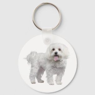 Weißer maltesischer Welpenhund Custom Schlüssela Schlüsselanhänger