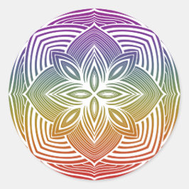 Weißer Mandala-Aufkleber auf Regenbogen Runder Aufkleber