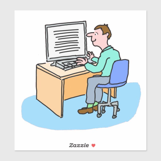 Weißer Mann, der an einem Computer arbeitet Aufkleber (Blatt)