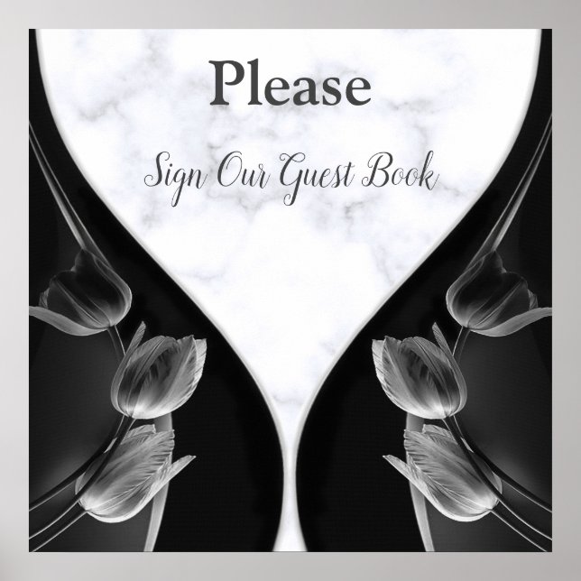 Weißer Marmor - Abstraktes Schwarzes Tulips Gästeb Poster (Vorne)