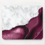 Weißer Marmor Burgundy Silver Agate Mousepad<br><div class="desc">Eleganter weißer Marmor und bordeauxroter Schnaps,  getrimmt mit Imitaten silberner Glitzer verbinden sich in diesem luxuriösen Design.</div>